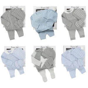 Baby Boys Knitted Outfit Romany Spanish Style Set Jumper Trousers Mitts Hat NEW - Picture 1 of 48