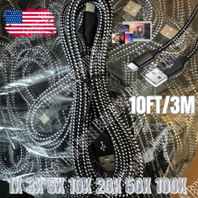 Lote 10 pés USB tipo C cabo carregador rápido cabo de carregamento para Samsung S8 S9 iPhone 15 - Imagem 1 de 4