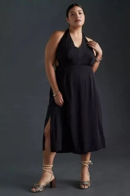 Vestido halter Anthropologie negro para mujer Plus 2 XL corte profundo seda Foto 1 de 4