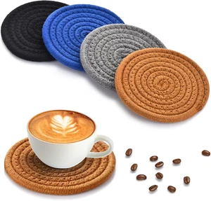 Cotton Coaster Set of 4 for Drinks, Beer, Coffee - Home Kitchen Table Decor - Picture 1 of 12