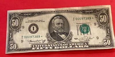 1974 50 Dollar Bill Star Note Offset On Front Minneapolis Lower Serial # - Image 1 of 2
