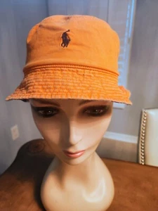 Boys Girl Ralph Lauren bucket hat sz 4-7 orange reversible blue white - Picture 1 of 2