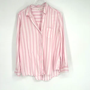 Beach Lunch Lounge Top Womens L Pink Striped Preppy Coastal Anthropologie - Picture 1 of 6