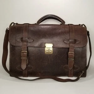 Vtg Levenger Twin O Kase Twin Lock Full-Grain Brown Leather Briefcase W/ Strap - Picture 1 of 16