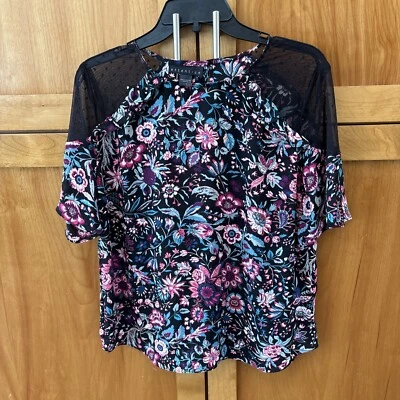 Camisa Atención Mujer L Multicolor Floral Encaje Acento Manga Corta Ligera Foto 1 de 4