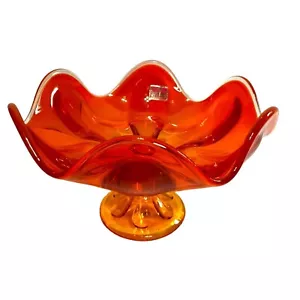 VTG VIKING AMBERINA CADMIUM CANDY DISH *IT GLOWS* 4.5" H X 7" W W/STICKER - Picture 1 of 7