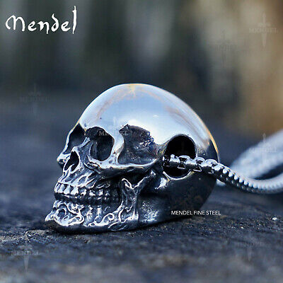 MENDEL Gothic Mens Biker Skull Pendant Necklace Men Stainless Steel Chain Silver • 11.99€