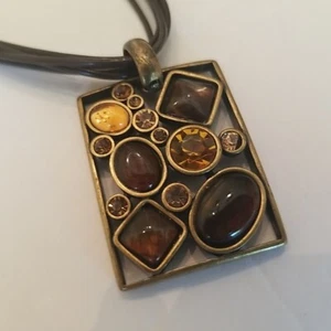Park Lane Necklace Orange-Gold & Brown Stones in a Pendant Choker Length Bronze - Picture 1 of 5