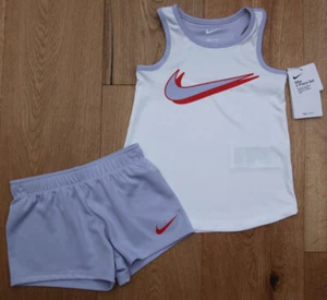 Nike Girl Tank Top & Shorts Set ~ White, Lavender & Orange ~ - Picture 1 of 4
