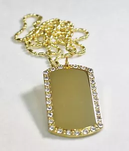 GOLD TONE PLATED CZ BLING, ICE  CUSTOM DOG TAG NECKLACE  - Picture 1 of 4