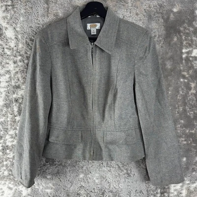 Talbots Petite Size 8P Stretch Wool Blend Career Full Zip Blazer Jacket Gray - Image 1 of 4
