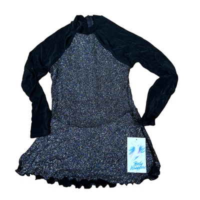 NWT Body Wrappers Ice Skating Dress Size Preteen Black Sparkly READ - Image 1 of 4