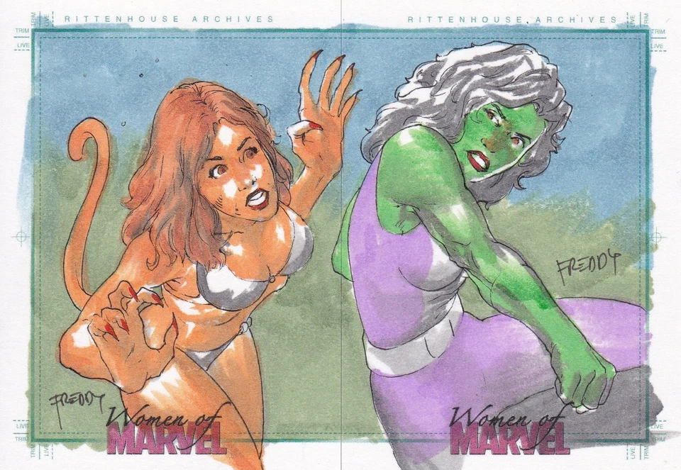 2014 Women of Marvel Series 2 Sketch Card Puzzle Lopez Tigra She Hulk - Image 1 of 1