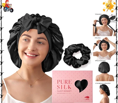 Gorro 100 % seda morera para mujer dormida, 6A 22 Momme, grande doble capa... Foto 1 de 4