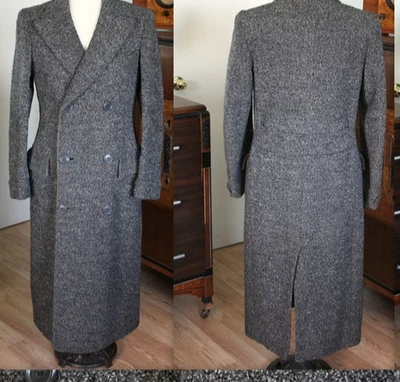 Peak Lapel Long Overcoat for Men Winter Casual Wear Cashmere Jacket Gray Coat - Image 1 of 4
