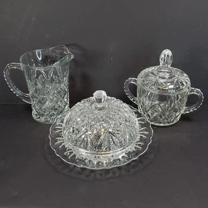 Vtg Anchor Hocking Pineapple Cut Round Butter Dish Creamer Covered Sugar Prescut - Picture 1 of 20