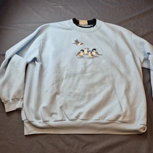 Top Stitch Morning Sun Womens Sweatshirt Embroidered Birds Light Blue - Picture 1 of 19