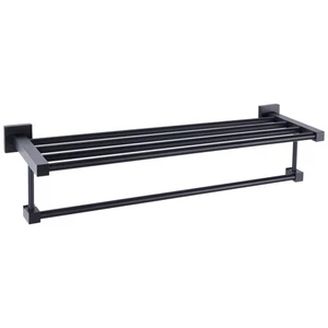 Matte Black Bathroom Towel Rack Shelf, Hanging Wall Mounted Decor (24 In) - Picture 1 of 9