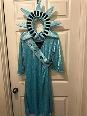 Girls Statue of Liberty Costume USA Impressions In Print Outfit Size S/M W/Crown - Image 1 of 4