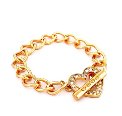 Gold Bebe Crystal Pave Heart Toggle Bracelet - Gold Bracelet - Image 1 of 4