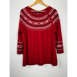 Talbots Womens Petites Red Fair Isle Snowflake Christmas Sweater Holiday Sz LP - Picture 1 of 9