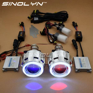 LED Angel Demon Eyes AC Ballast Bi-xenon Projector Lens For H4 H7 Headlight DIY - Picture 1 of 12