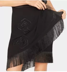 HALSTON HERITAGE FLORAL EMBROIDERED WRAP FRINGE SKIRT NWT Size 8 MSRP $395 - Picture 1 of 7