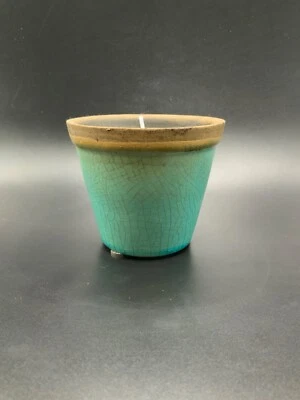 citronella garden candle tag 7oz fractured ceramic green teal yellow 3.15 Diam. - Image 1 of 4