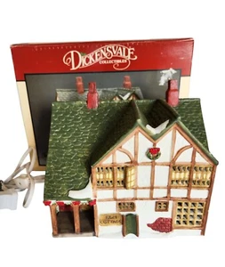 Lemax Dickensvale Porcelain Lighted Elm Cottage House Vintage 1991 wit box 15034 - Picture 1 of 19