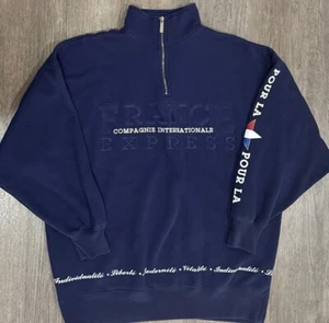 Express Athletique France Sweatshirt Quarter Zip Navy Blue VTG Embroidered S Y2K - Picture 1 of 9