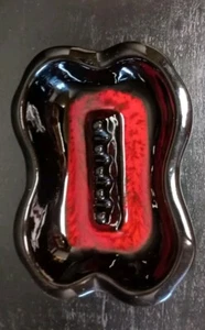 Vintage MCM Funky Drip Glaze Black & Red 4 Slot Ceramic Ashtray Retro Boho - Picture 1 of 6