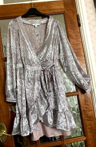BNWT Ladies NEXT Oyster CHAMPAGNE SHIMMER Delicate Nature Ruffle Wrap Dress 8 - Picture 1 of 7