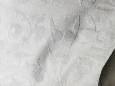 Calfskin Suede leather hide Pearl White Victorian Scroll Embossed - Image 1 of 4