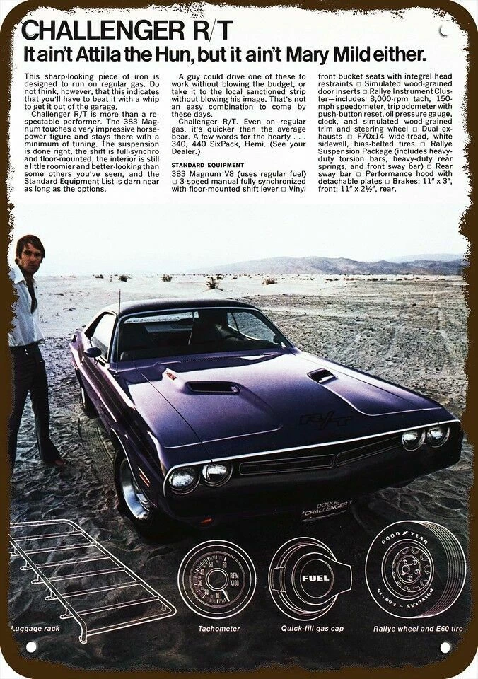 Dodge Challenger R/T Hemi 1971 ciruela púrpura loco réplica decorativa letrero de metal Foto 1 de 1