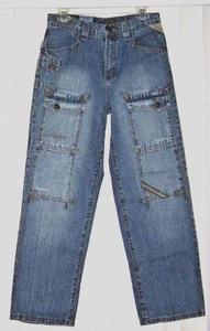 Boys Vintage Rare Raider Infamous Brand 9 Pocket Blue Distress Denim Jeans Sz14  - Picture 1 of 9