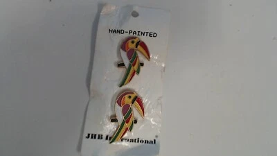 JHB KOREA ENAMEL PARROT Realistic Metal SHANK Handpainted Buttons 1 1/4” Bird - Image 1 of 2