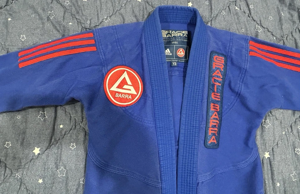 Chaqueta Adidas Azul Rojo Rayas Gracie Barra Equipe Jiu Jitsu Gi Niño Niña Talla Y3 Foto 1 de 4