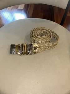 Vintage Boho Braided Belt With Mixed Metal Buckle M/l 42” Mid-Century Modern - Picture 1 of 4
