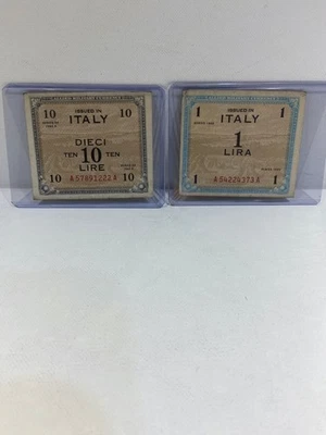 1943 A 10 Lire Italy and 1 Lira Allied Military Currency W.W.2 - Image 1 of 4
