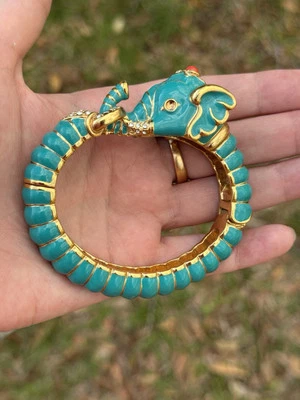 New KJL Kenneth Jay Lane  Elephant Turquoise Limited Edition Bangle Bracelet - Image 1 of 4