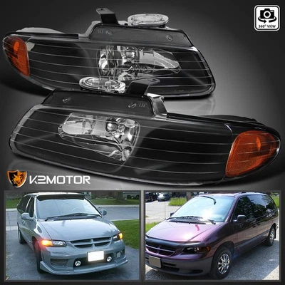 Black Fits 1996-2000 Dodge Grand Caravan Chrysler Town & Country Headlights Lamp Foto 1 de 4