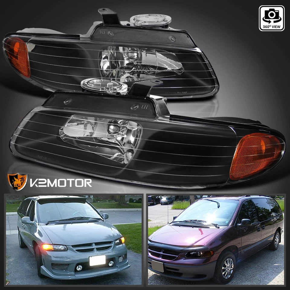 Black Fits 1996-2000 Dodge Grand Caravan Chrysler Town & Country Headlights Lamp — 第 1/4 张图片