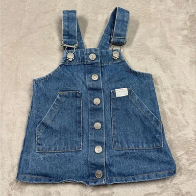 7 适合全人类牛仔布 100% 棉纽扣正面整体蓝色牛仔裤连衣裙 12 M — 第 1/4 张图片