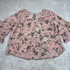 Torrid Bluse Damen Größe 2 Rosa Blumen Chiffon Schlagärmel Träger hinten NEU - Bild 1 von 11