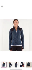 Lululemon Forme Jacke durchgehender Reißverschluss Luon Daumenlöcher Noppen Denim Tintenfass Größe 6 marineblau - Bild 1 von 9