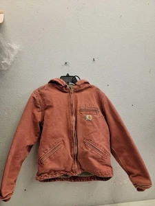 Vintage Carhartt Damen Medium Sherpa Lined Hooded Jacket Rare Rust Red Zip Up👁 - Bild 1 von 22