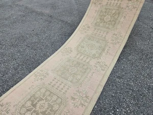 3x23 Pink Extra Long  Vintage Handmade Turkish Hallway Runner Rug, 39"x285" - Picture 1 of 13