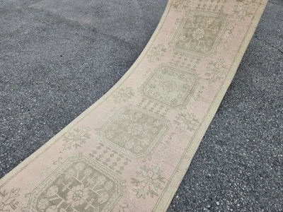3x23 Pink Extra Long  Vintage Handmade Turkish Hallway Runner Rug, 39"x285" - Image 1 of 4