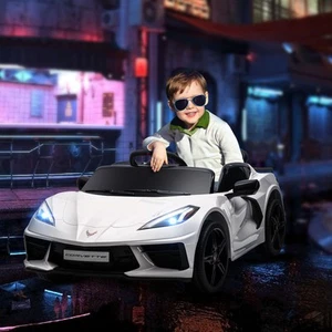 12V Chevrolet Corvette Licensed Kids Electric Car W/ Remote, White - Picture 1 of 11