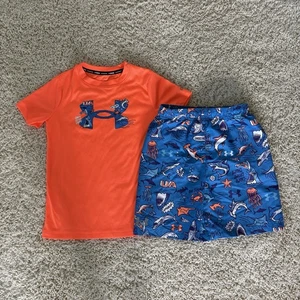Under Armour | Ensemble maillot de bain et chemise anti-éruptions cutanées orange bleu requins - Taille 7 - Photo 1/6